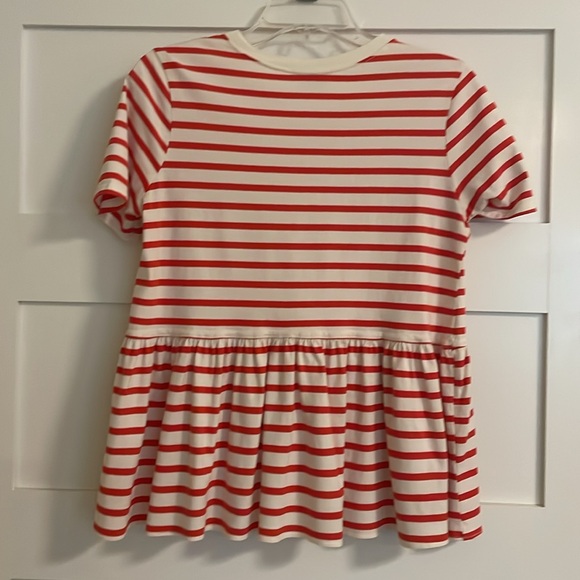 Zara Red Cream Striped Peplum Ruffle Hem Short Sleeve T-Shirt Top - Picture 4 of 4